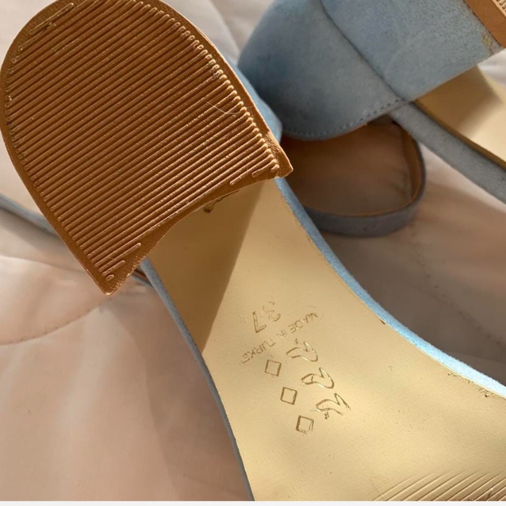Small Little Baby Blue Suede Heels